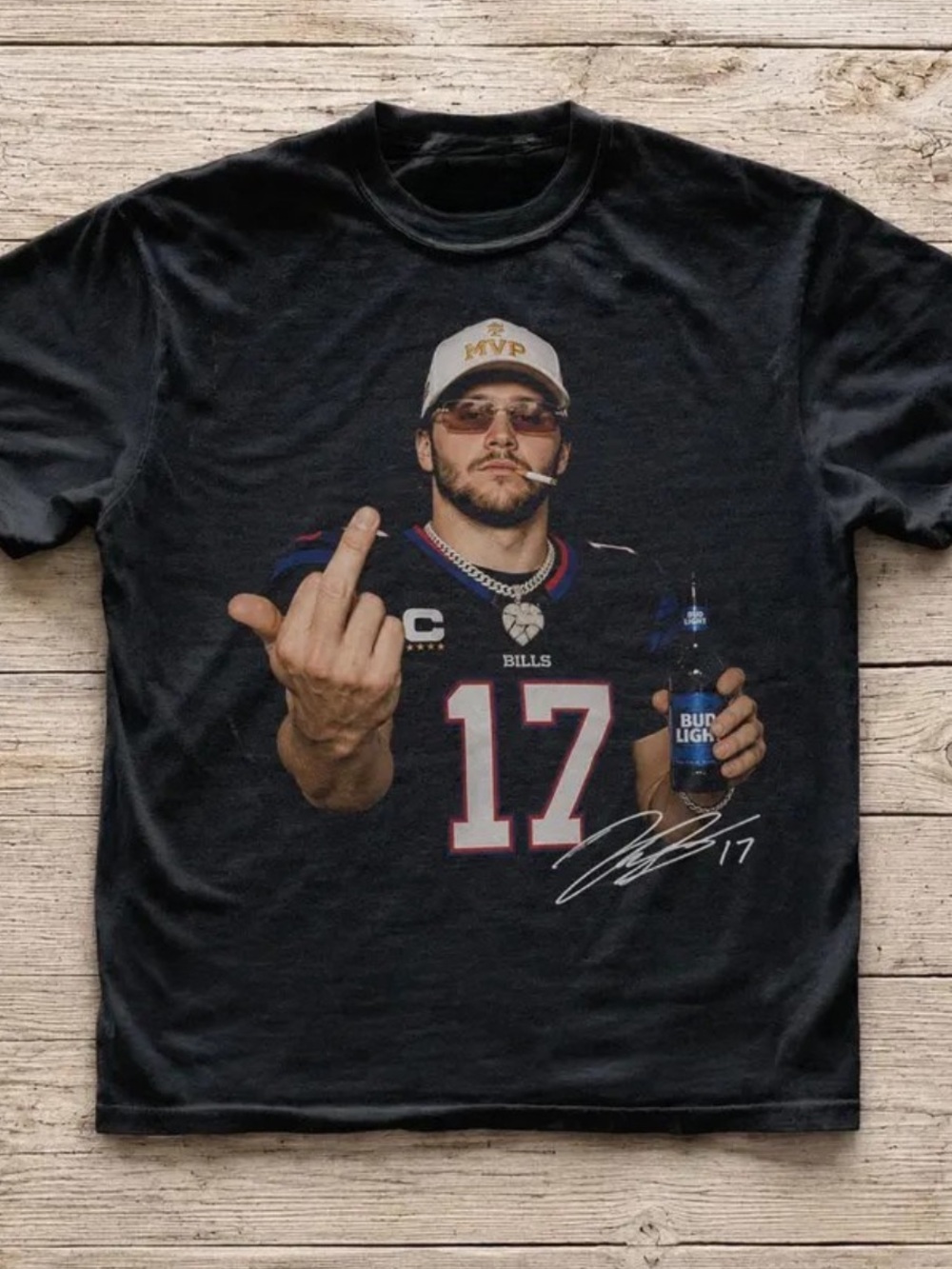 Gildan Black Josh Allen Number 17 Graphic Tee, Classic Football Shirt